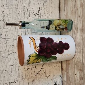 Pier 1 Terra Cotta Utensil Vase and Olive Oil Glass Dispenser--Set of 2